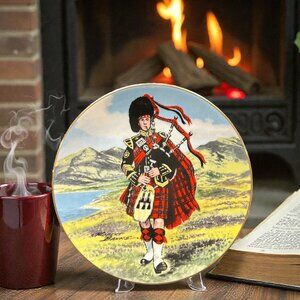 Vintage Scottish Bagpiper Decorative Plate, Robert Banks Artwork